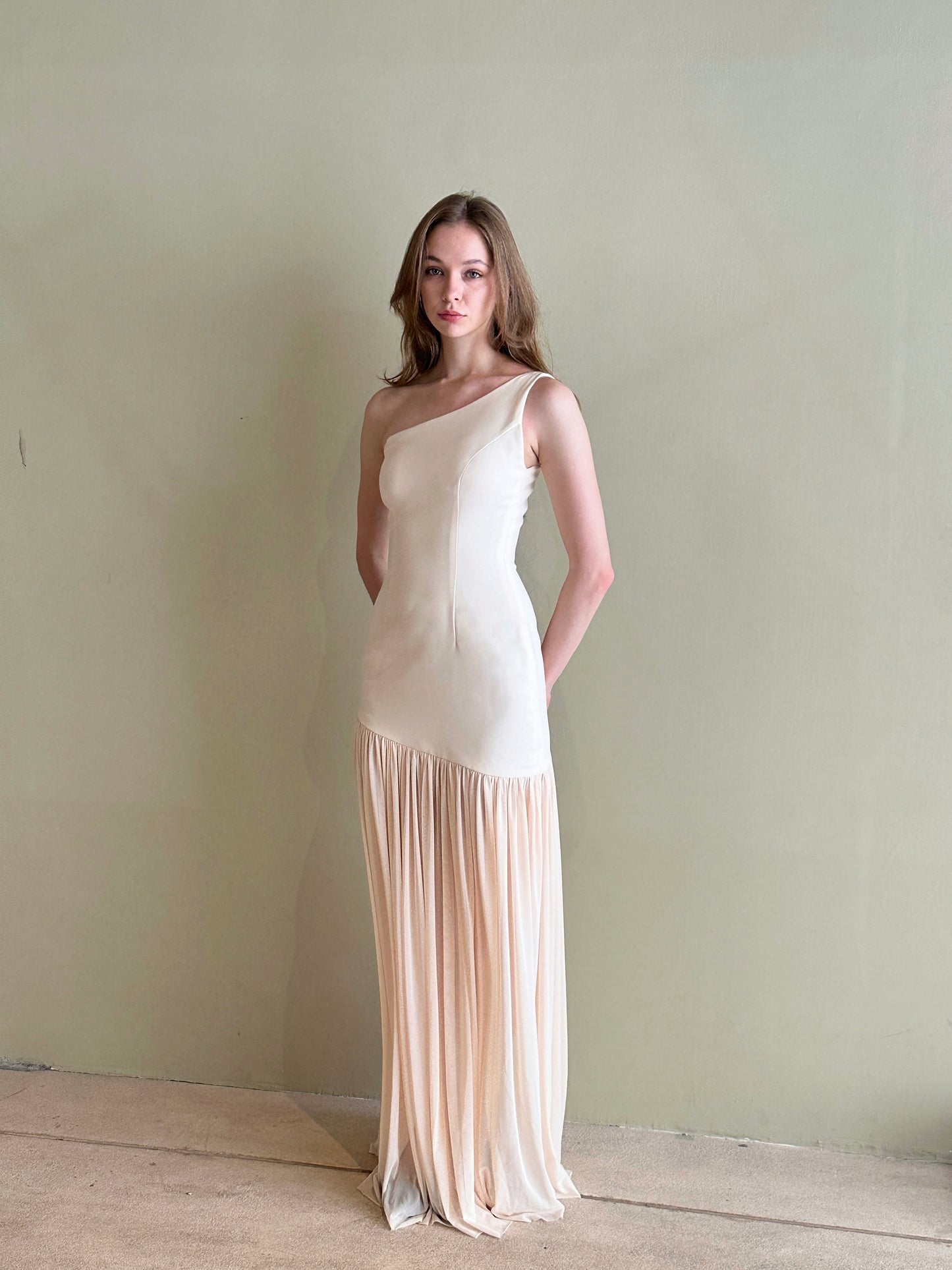 Aria One-Shoulder Mesh Gown