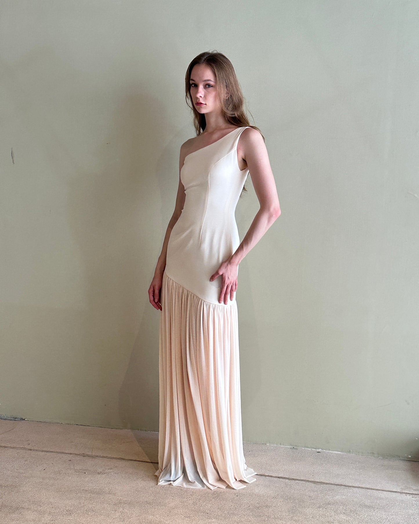 Aria One-Shoulder Mesh Gown