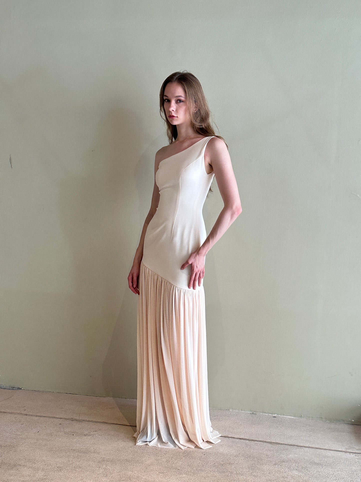 Aria One-Shoulder Mesh Gown