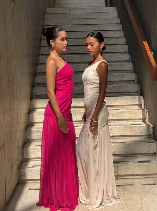Aria One-Shoulder Mesh Gown